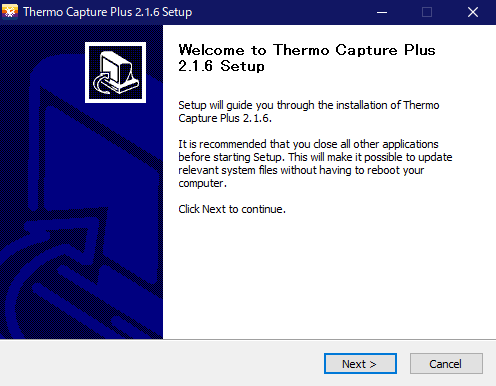 「Thermo Capture Plus Setupへようこそ」